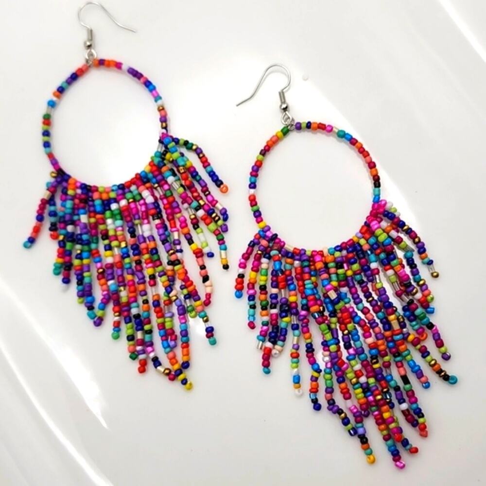 Free People Multicolor Beaded Hoop Earrings